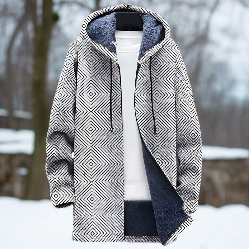 Comfortabele en stijlvolle winterjas voor heren met geometrische retro-kunst en klassieke charme | Fedde