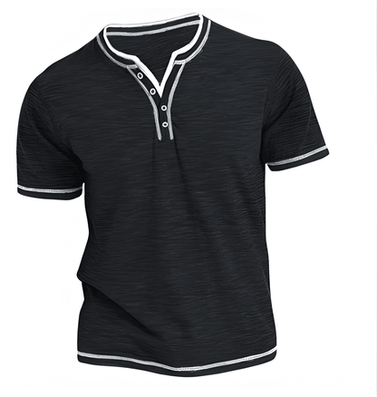Heren Henley Shirt Korte Mouw - Moderne Knoopsluiting