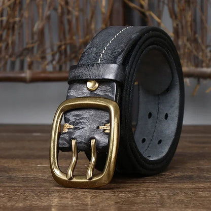 Heren Riem | Echt Runderleer | Dubbele Messing Gesp | Retro & Stevig