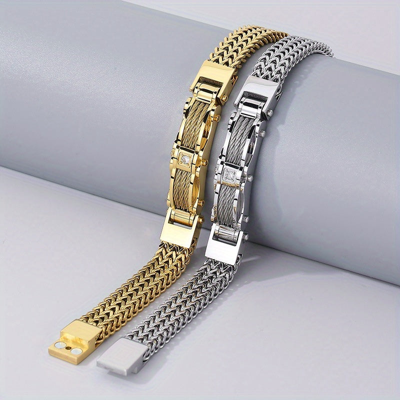 Heren Armband | Titanium Staal & Faux Edelsteen | Vierkant Design & Magnetische Sluiting