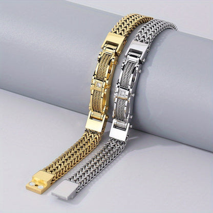 Heren Armband | Titanium Staal & Faux Edelsteen | Vierkant Design & Magnetische Sluiting