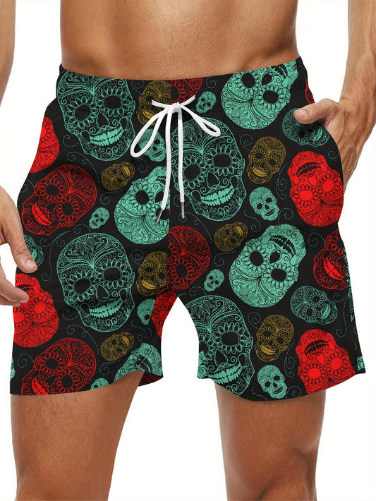 Heren Boardshort | Schedelprint in Etnische Stijl | Met Trekkoord & Zakken