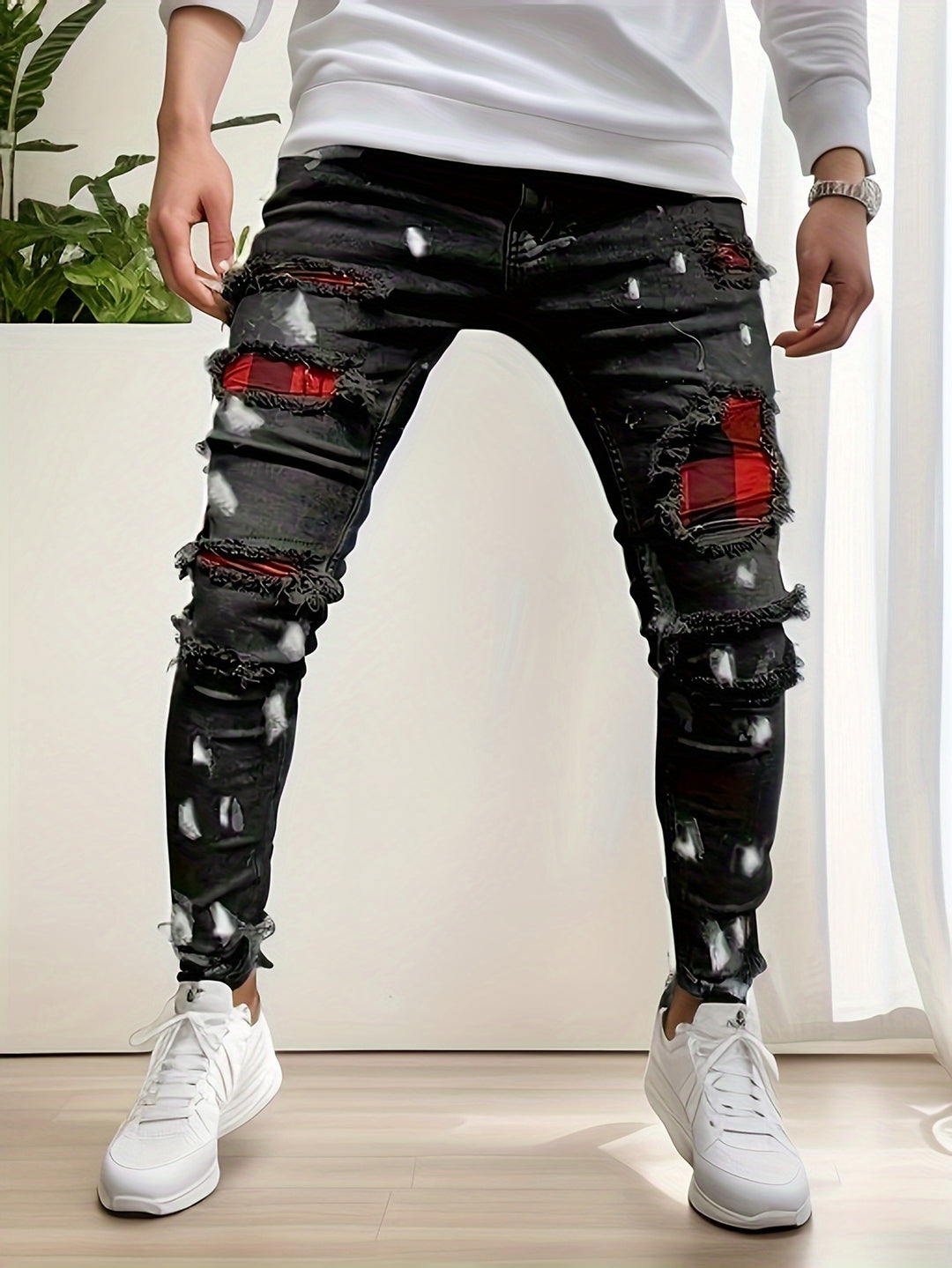 Heren Patchwork Jeans | Slanke pasvorm | Stretch Denim | Trendy stijl