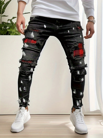 Heren Patchwork Jeans | Slanke pasvorm | Stretch Denim | Trendy stijl