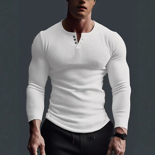 Heren Henley Shirt | Gebreid & Stretch | Lange Mouw | Casual Lente Stijl