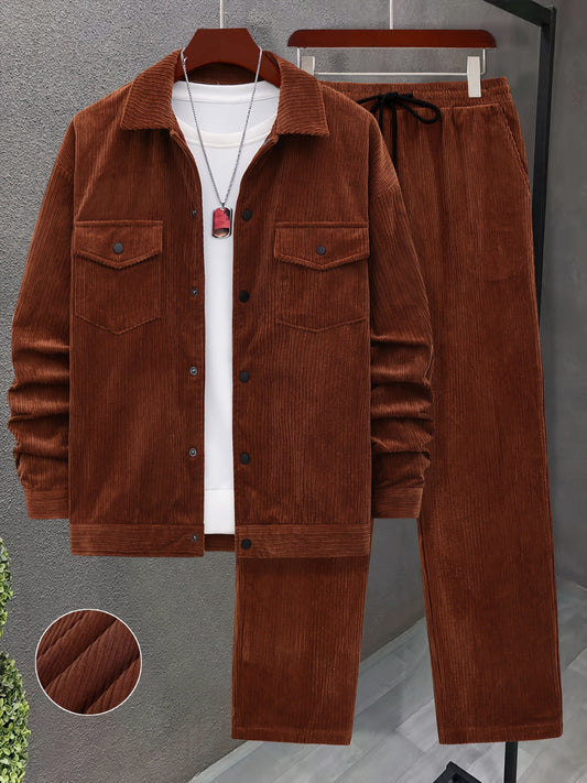 Corduroy Herenset | Trendy & Verfijnd | Geknoopt Jasje & Relaxte Broek