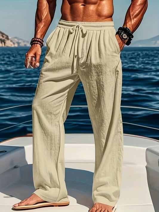 Katoen-linnen strandbroek heren in beige