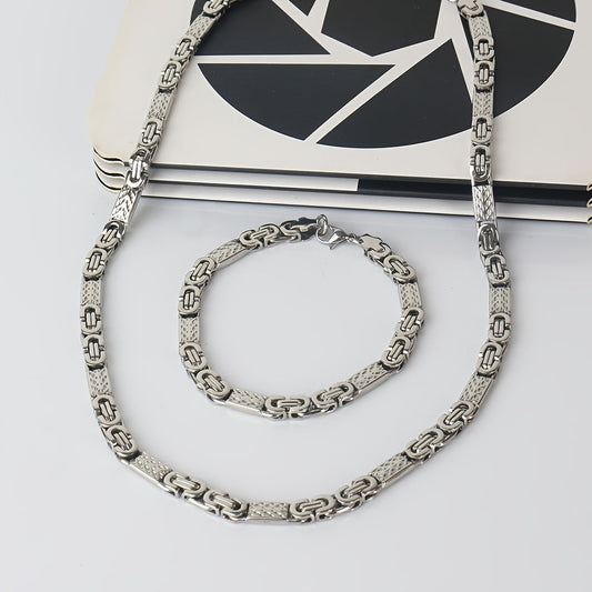 Heren Ketting & Armband Set | Roestvrij Staal | Platte Schakel & Stijlvol Design
