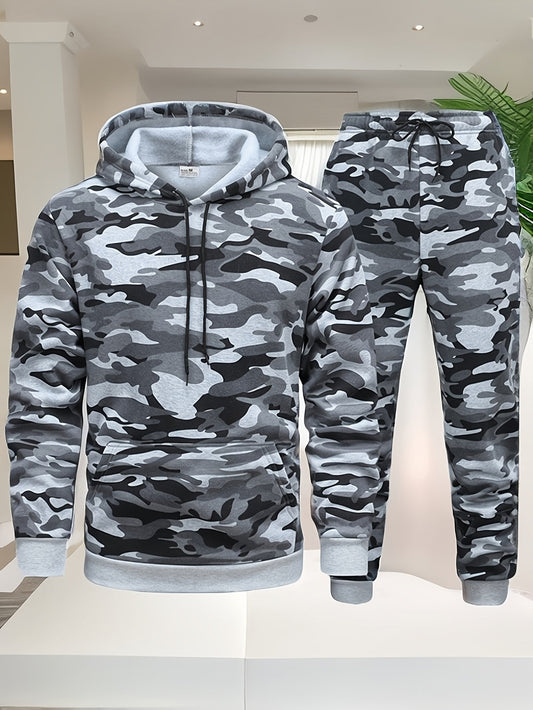 Heren Camouflage Hoodie en Sportpak | Gebreid Polyester | Lange Mouwen | Trekkoord Tailleband