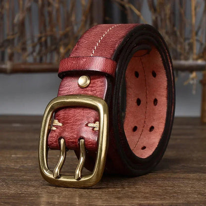 Heren Riem | Echt Runderleer | Dubbele Messing Gesp | Retro & Stevig