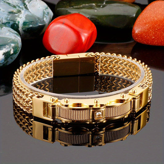 Heren Armband | Titanium Staal & Faux Edelsteen | Vierkant Design & Magnetische Sluiting