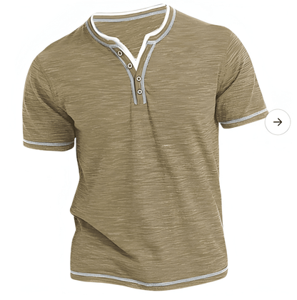 Heren Henley Shirt Korte Mouw - Moderne Knoopsluiting
