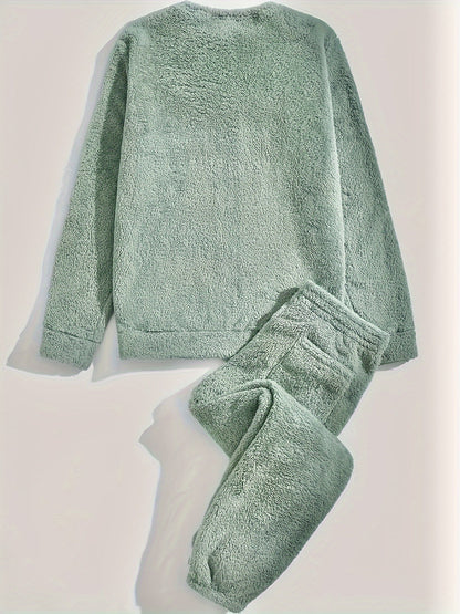 Heren Winterset | Pluche Sweatshirt & Trekkoord Broek | Warm & Comfortabel