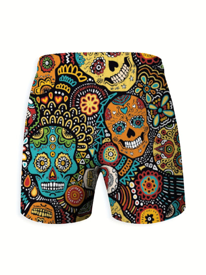 Heren Boardshort | Schedelprint in Etnische Stijl | Met Trekkoord & Zakken