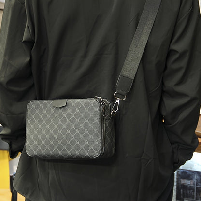 Heren Crossbody Tas | Streetstyle & Gecheckt Design | Verstelbare Riem & Meerdere Vakken | Zwart