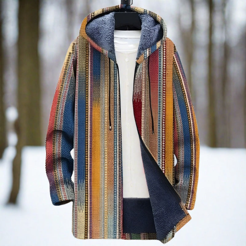 Comfortabele en stijlvolle winterjas voor heren met geometrische retro-kunst en klassieke charme | Fedde