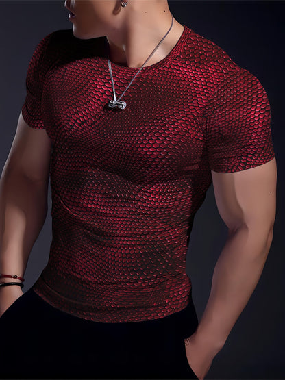 Heren T-shirt | 3D Geometrisch Patroon | Hoge Stretch & Scheurvast | Zomer Sporttop
