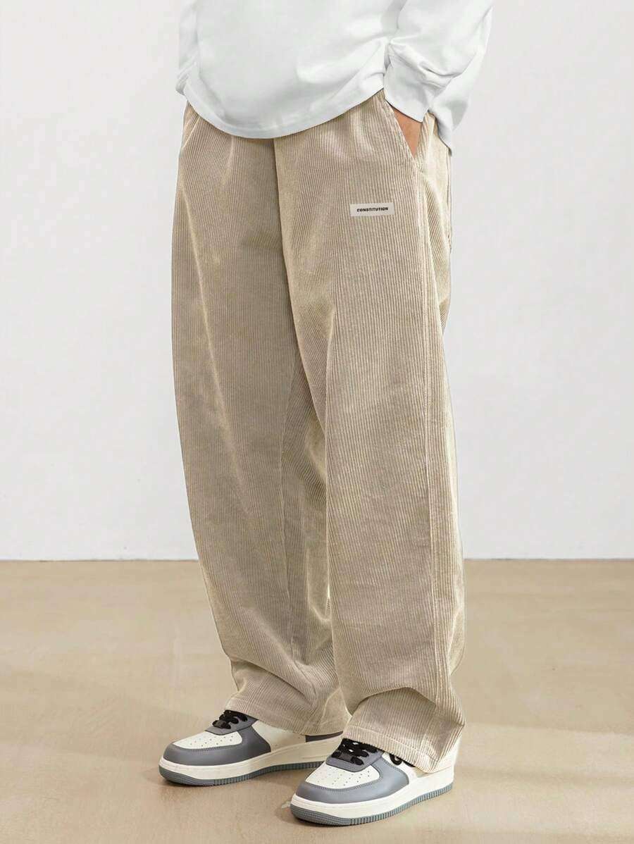 Heren corduroy broek loose-fit met rechte pijp in beige