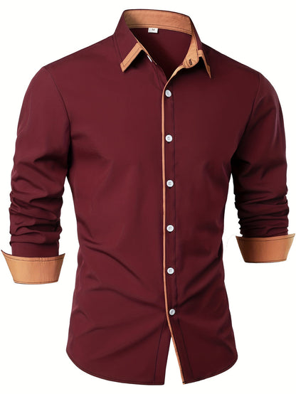 Casual heren overhemd lange mouwen in baksteen-rood