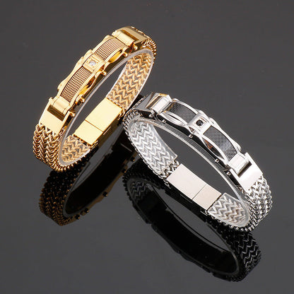 Heren Armband | Titanium Staal & Faux Edelsteen | Vierkant Design & Magnetische Sluiting