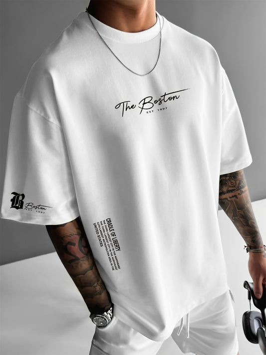 Heren T-shirt met slogan print in wit
