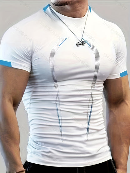 Heren Sportshirt | Kleurblokken & Slim Fit | Sneldrogend T-shirt met Ronde Hals