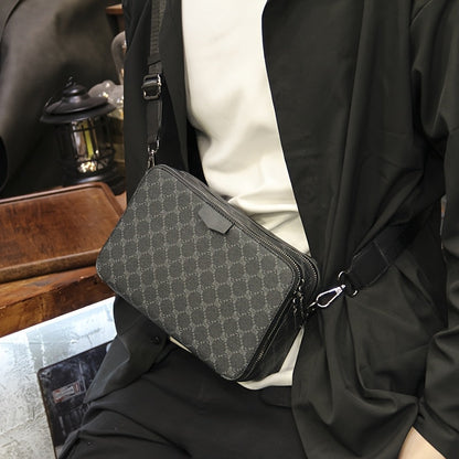 Heren Crossbody Tas | Streetstyle & Gecheckt Design | Verstelbare Riem & Meerdere Vakken | Zwart