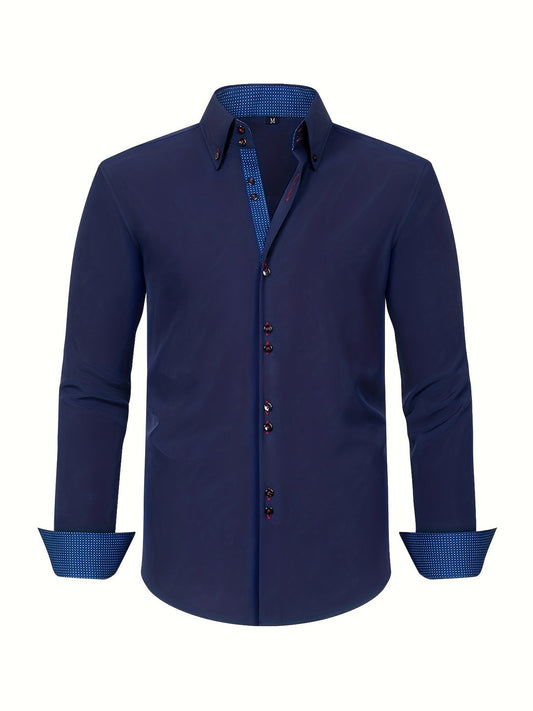 Dubbelrijig stretch overhemd heren in marine-blauw
