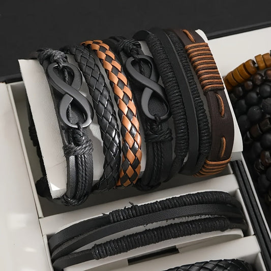 Heren armbanden set leer en hout