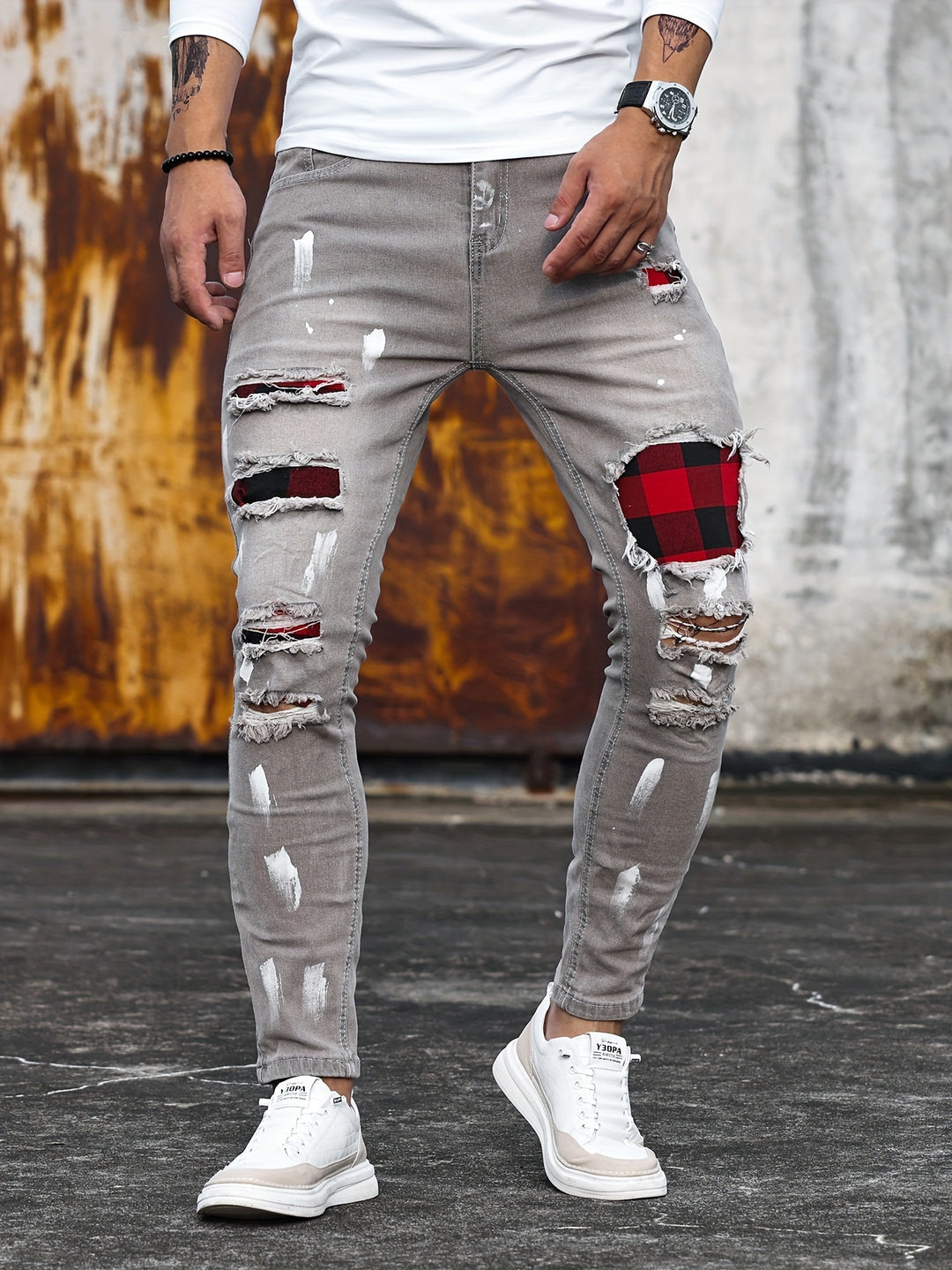 Heren Patchwork Jeans | Slanke pasvorm | Stretch Denim | Trendy stijl