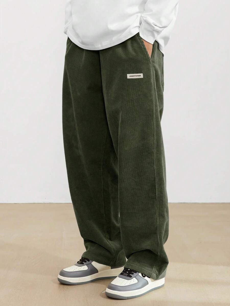 Heren corduroy broek loose-fit met rechte pijp in groen