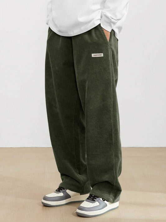 Heren corduroy broek loose-fit met rechte pijp in groen