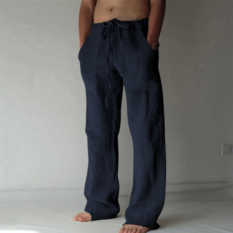Linnen look pantalon heren in marine-blauw