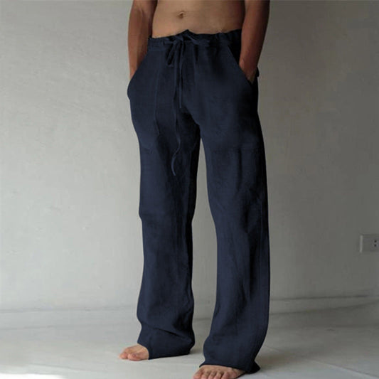 Linnen look pantalon heren in marine-blauw