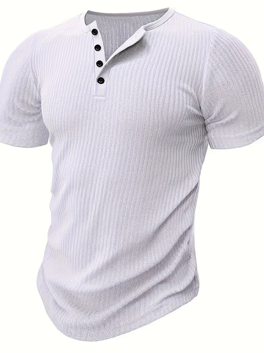 Heren Henley Shirt | Gebreid & Gestreept | Casual & Chique | Zomer