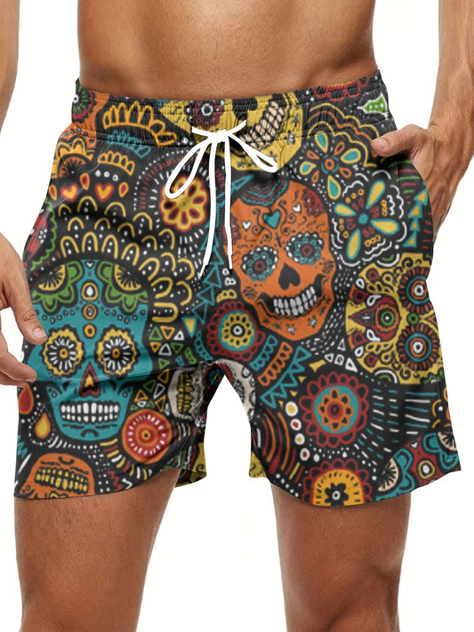 Heren Boardshort | Schedelprint in Etnische Stijl | Met Trekkoord & Zakken