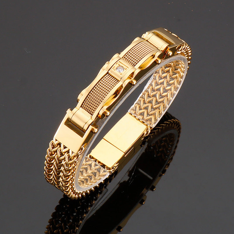 Heren Armband | Titanium Staal & Faux Edelsteen | Vierkant Design & Magnetische Sluiting