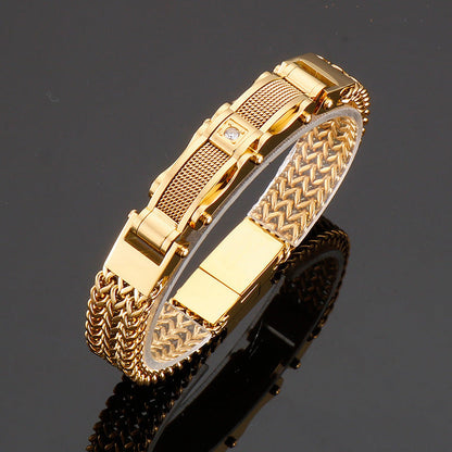 Heren Armband | Titanium Staal & Faux Edelsteen | Vierkant Design & Magnetische Sluiting