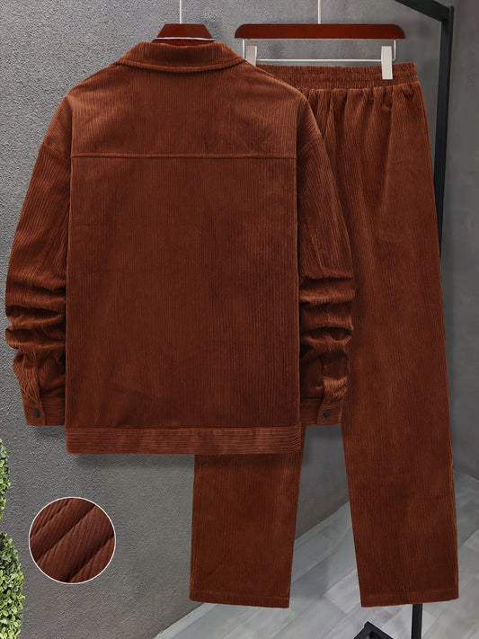 Corduroy Herenset | Trendy & Verfijnd | Geknoopt Jasje & Relaxte Broek