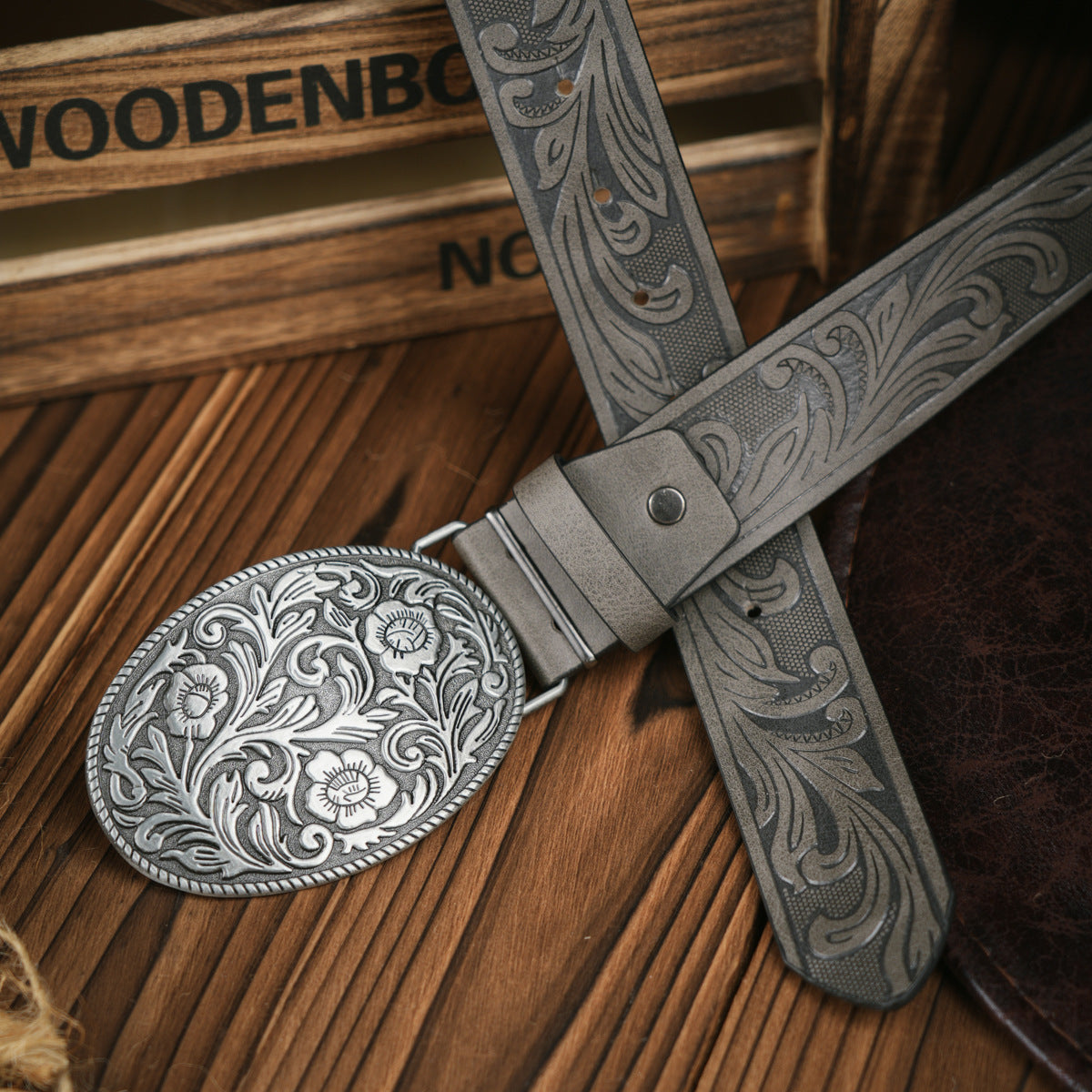 Western riem heren vegan leder in grijs