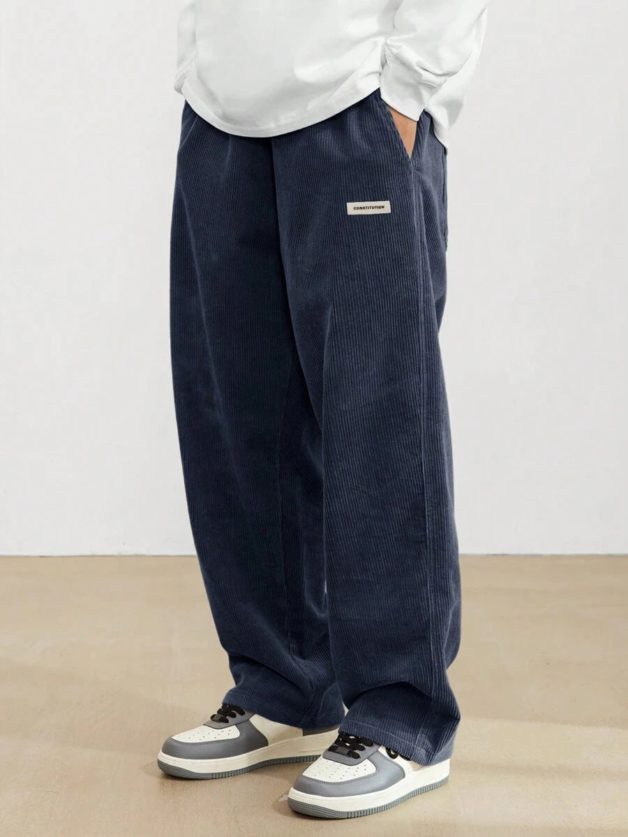 Heren corduroy broek loose-fit met rechte pijp in blauw