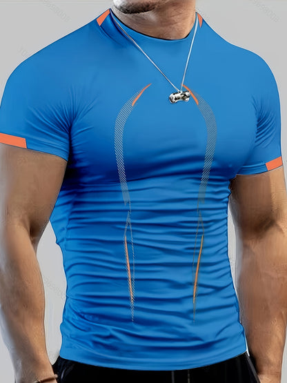 Heren Sportshirt | Kleurblokken & Slim Fit | Sneldrogend T-shirt met Ronde Hals