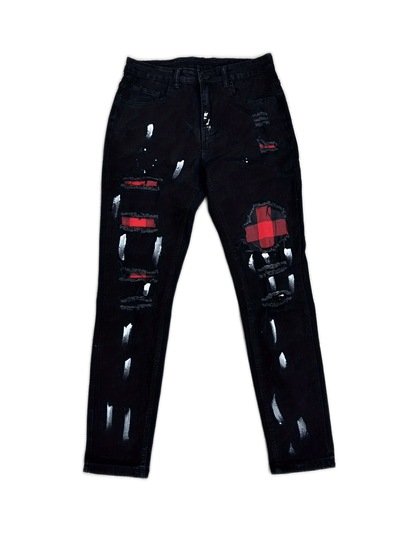 Heren Patchwork Jeans | Slanke pasvorm | Stretch Denim | Trendy stijl