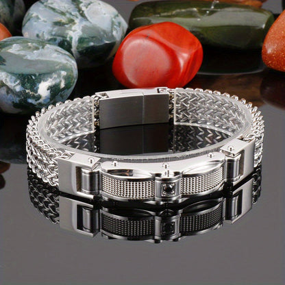 Heren Armband | Titanium Staal & Faux Edelsteen | Vierkant Design & Magnetische Sluiting