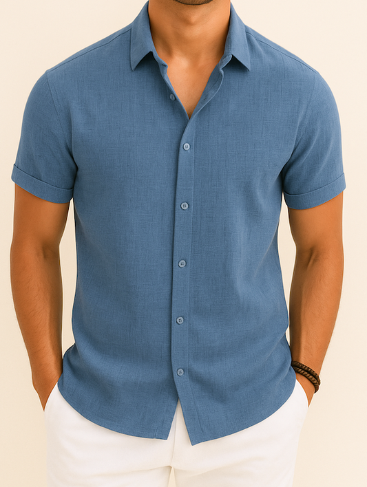 Heren Linnen Overhemd | Korte Mouwen | Casual & Formeel | Klassiek Design