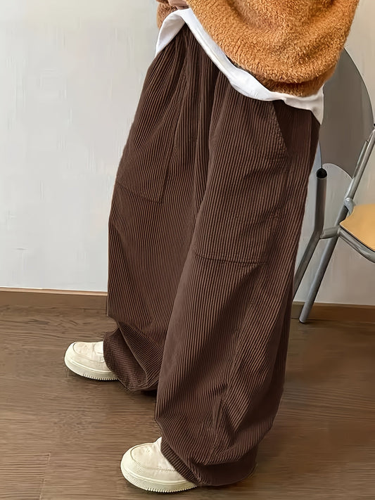 Heren Corduroy Broek | Super Losse Pasvorm | Effen Kleur & Zakken | Comfort voor Elke Dag