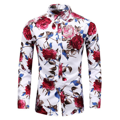 Heren overhemd met bloemenprint in rood