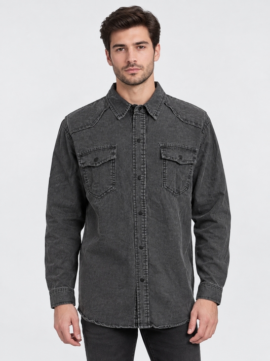 Denim overhemd heren slim fit in licht-grijs