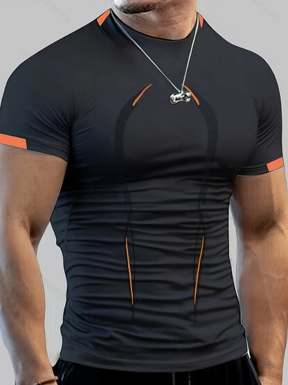 Heren Sportshirt | Kleurblokken & Slim Fit | Sneldrogend T-shirt met Ronde Hals