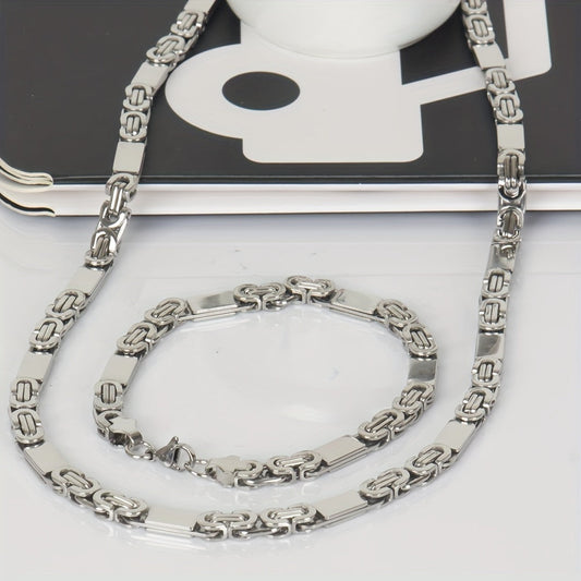 Heren Ketting & Armband Set | Roestvrij Staal | Platte Schakel & Stijlvol Design